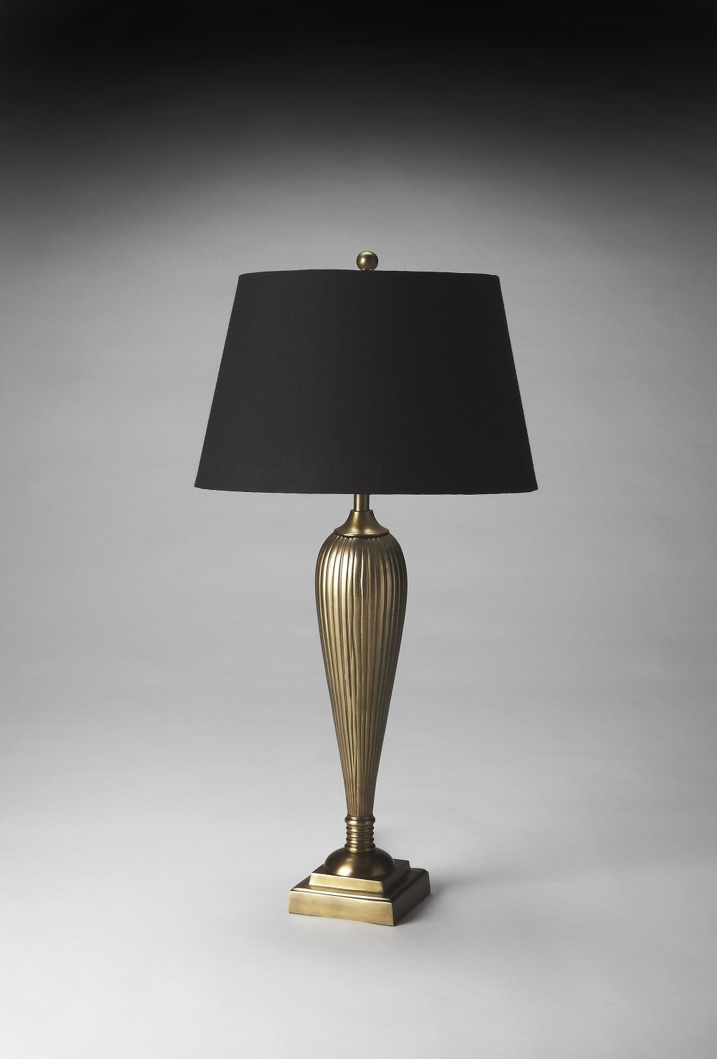 32" Brass Metal Standard Table Lamp With Black Shade