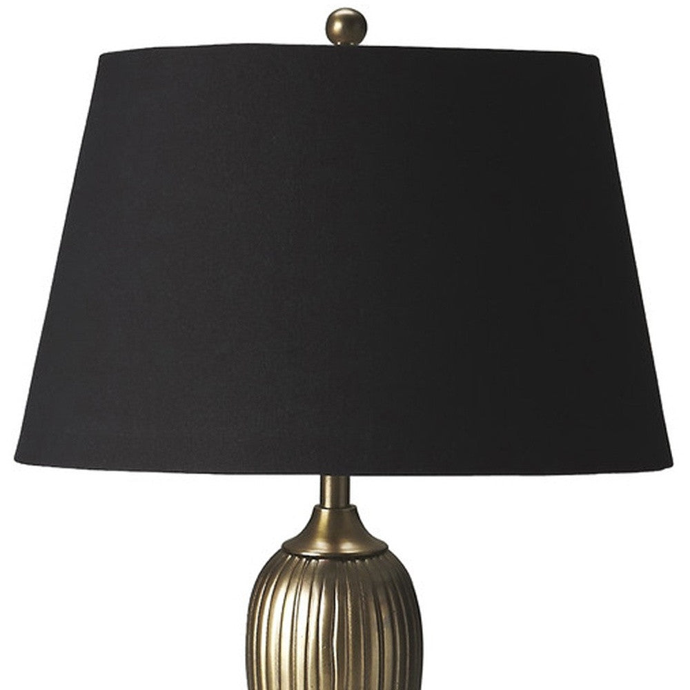 32" Brass Metal Standard Table Lamp With Black Shade