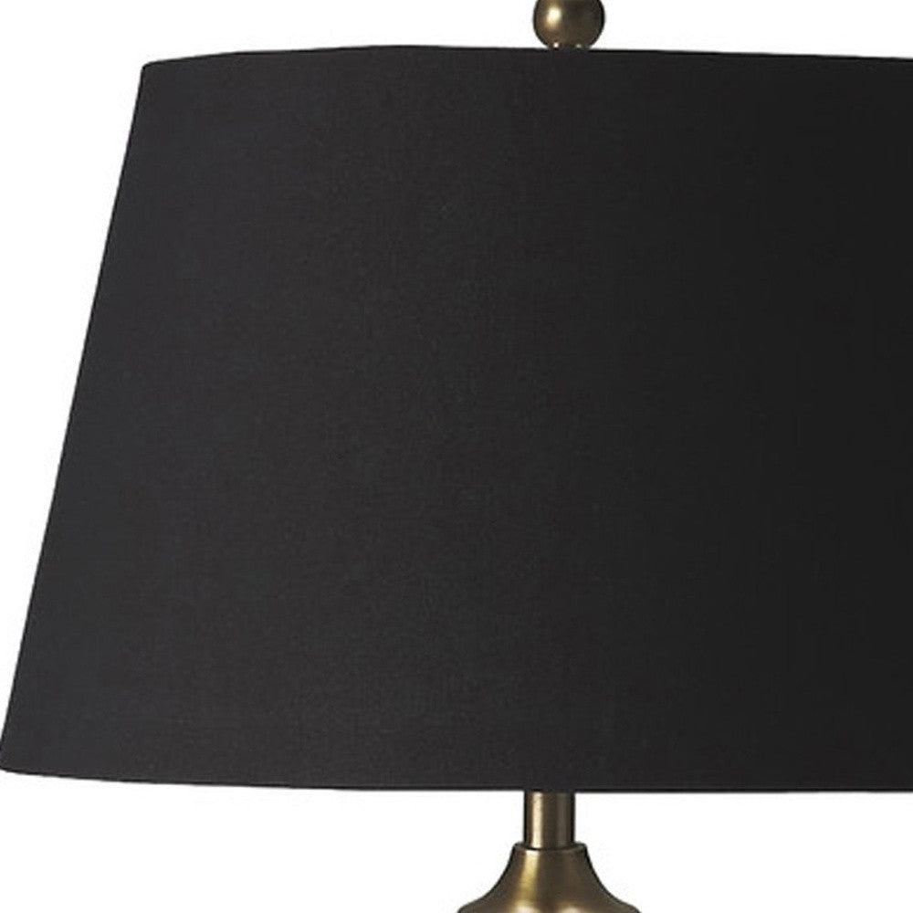 32" Brass Metal Standard Table Lamp With Black Shade