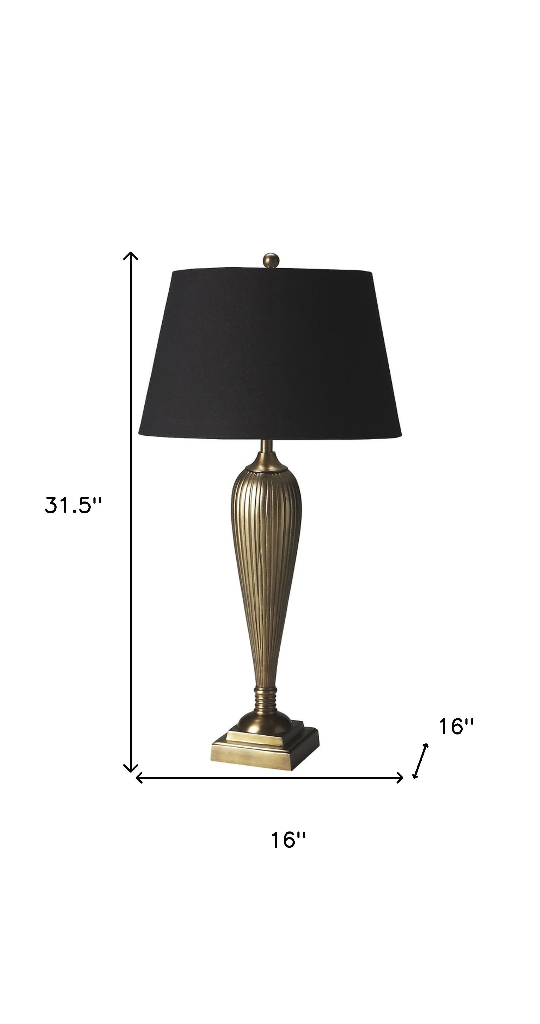 32" Brass Metal Standard Table Lamp With Black Shade