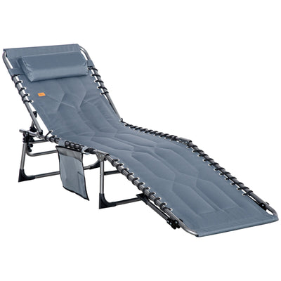 Outsunny Folding Chaise Lounge Chair Outdoor Padded Recliner 5-Position Adjustable Backrest Pillow Pocket Grey 
