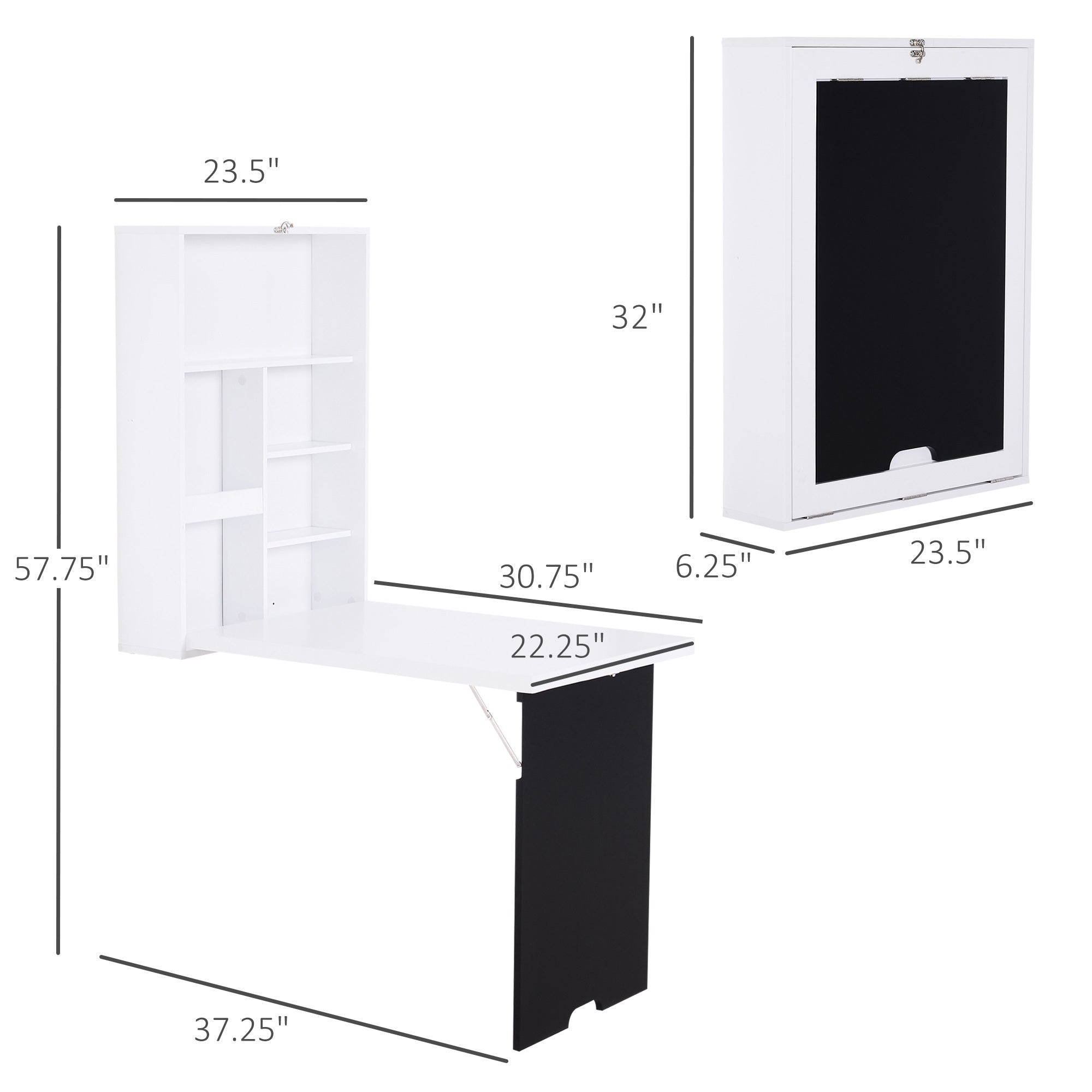 HOMCOM Convertible Wall Mounted Desk Fold Out Space Saving Writing Floating Board White Black 