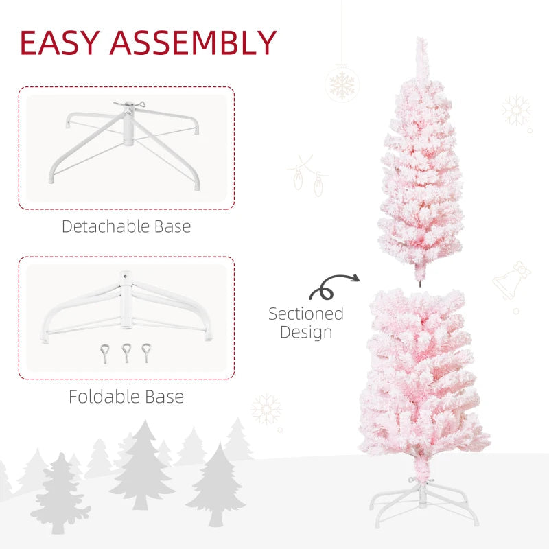 HOMCOM Flocked Pencil Christmas Tree with Realistic Branch Tips, Folding Metal Stand, Multicolor 