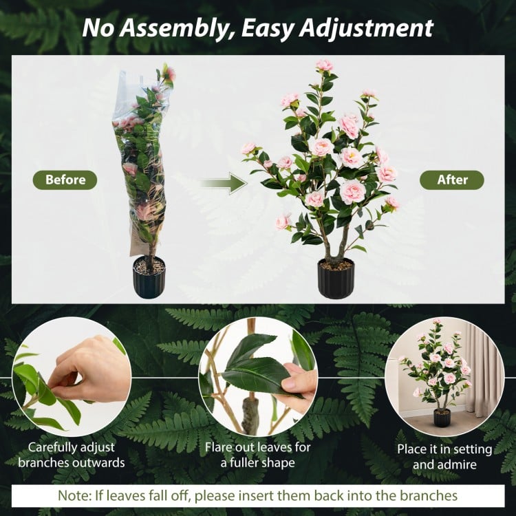 38 Inch Artificial Camellia Tree Faux Flower Plant in Cement Pot-Pink