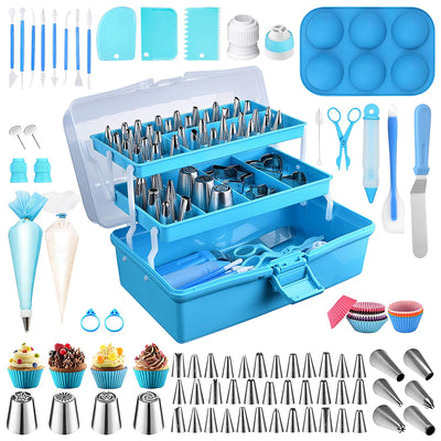 236Pcs Cake Decorating Kit Baking Tools Accessories Cake Decorating Supplies with Piping Tips Couplers and Bags Cookie Cutters Baking Cups Scrapers Fl 