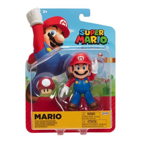 Nintendo Super Mario 4 inch Action Figure - Super Mario with Red Mushroom 