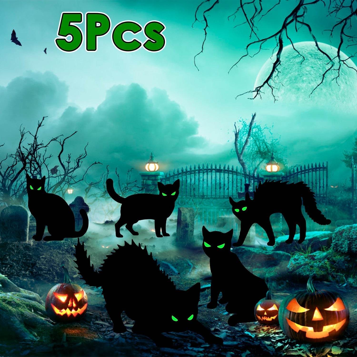 6Pcs Skull Or 6Pcs Tomb Or 5Pcs Black Cat Halloween Yard Sign Decorations  Glow In The Dark For Haunted House Garden Yard And Scary Theme Party 