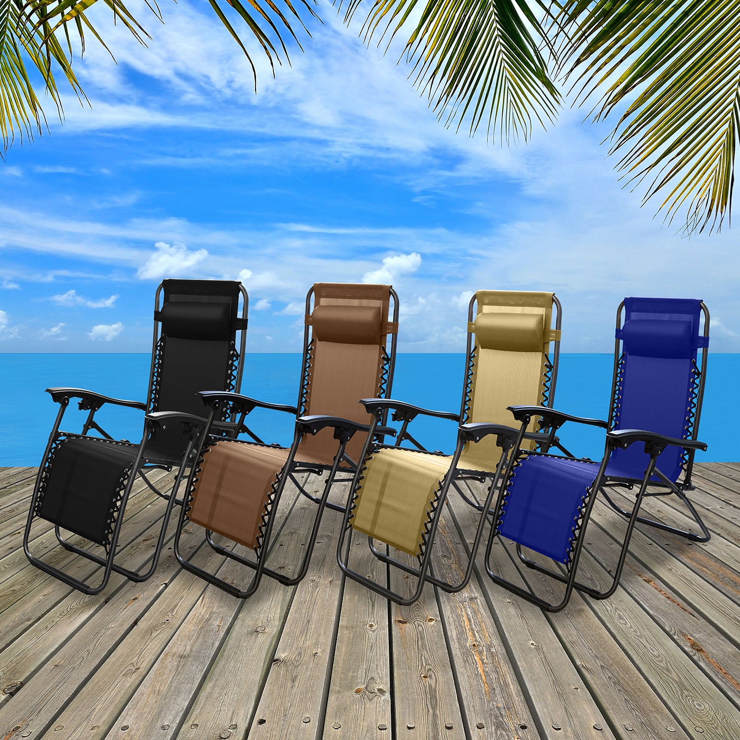 Zero Gravity Lounge Chair 330lbs Load Foldable Recliner Chair w/ Stress Relief Pillow Patio Poolside Beach Lying Chair