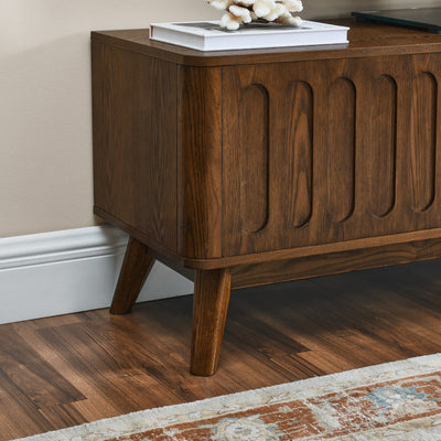 Mid Century Modern Fluted TV Stand for 65-Inch TVs - Farmhouse Media Console with 2 Doors & 1 Drawer, Solid Leg Design, Durable Non-Wood Construction, Space-Saving Storage Entertainment Center for Living Room, Apartment, Offi 