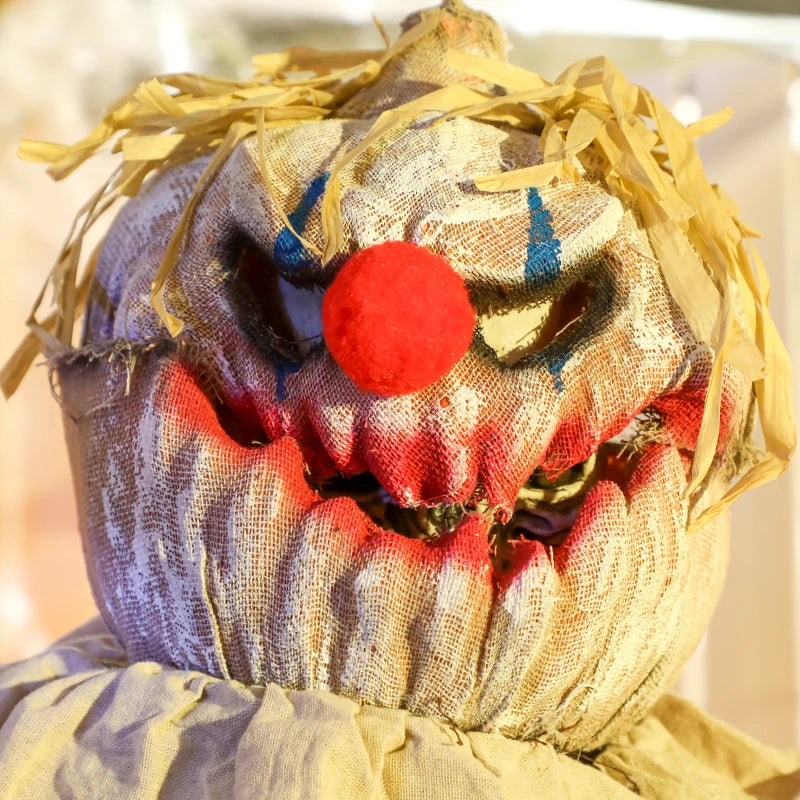 Outsunny 68" Life-Size Animated Pumpkin Clown – LED Eyes, Battery Operated Halloween Prop 