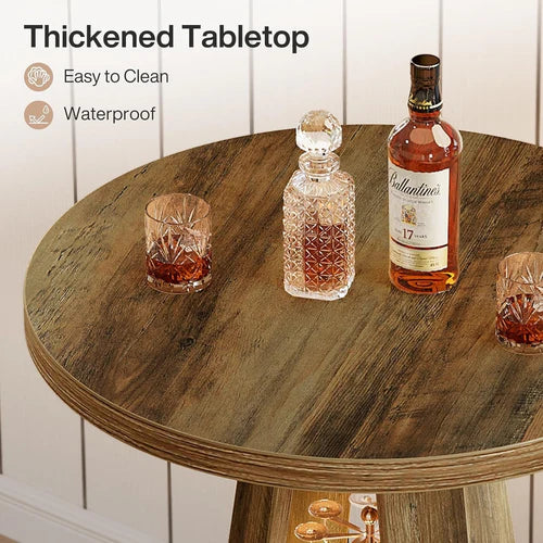 Bar Table 39.4" 3-Tier High Top Bistro Cocktail Pub Table with Metal Footrest and Storage Shelves Rustic Brown