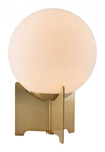 37" Brass Metal Bedside Table Lamp With Off White Globe Shade 