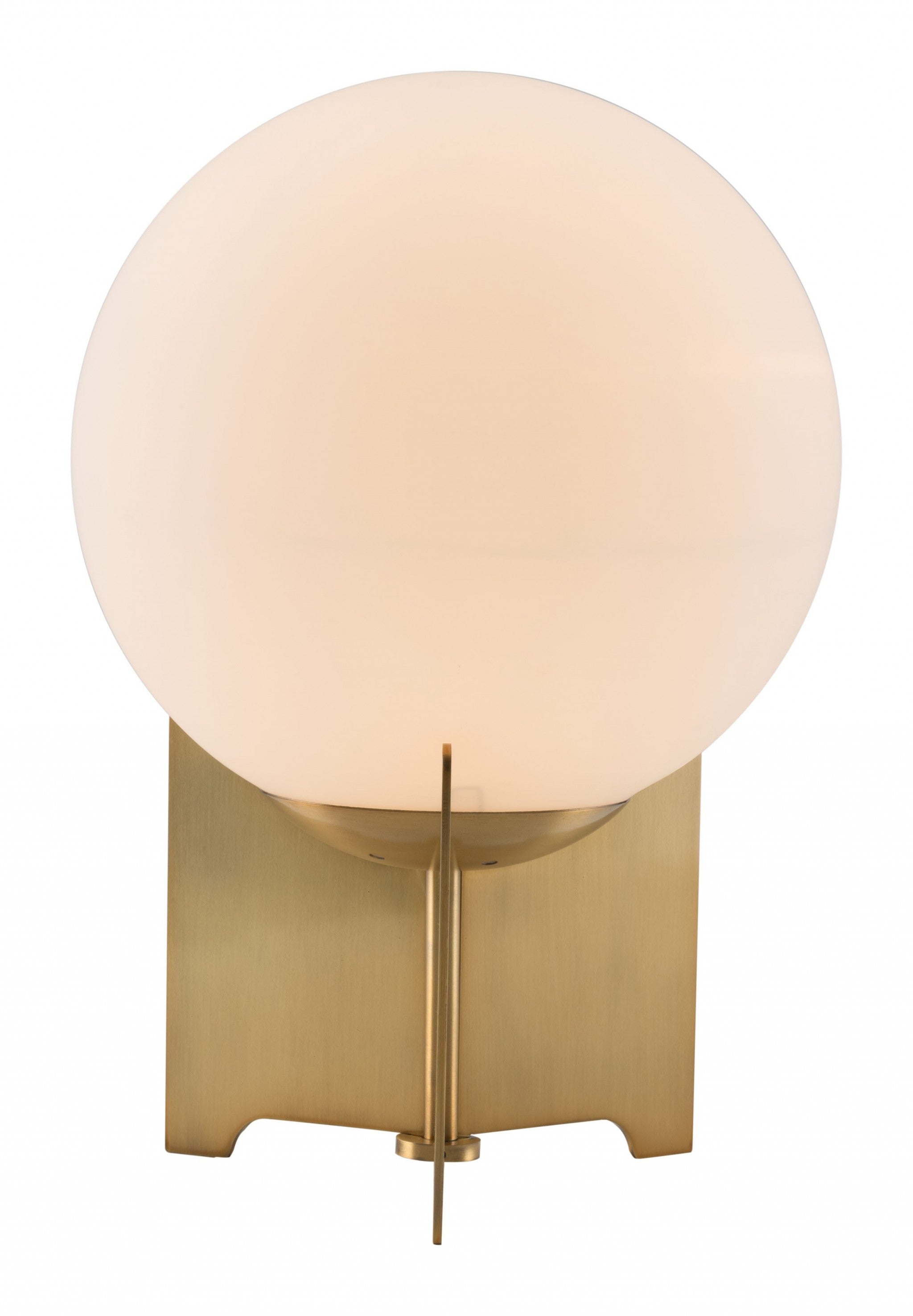 37" Brass Metal Bedside Table Lamp With Off White Globe Shade