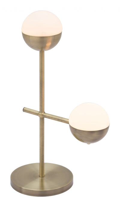 69" Brass Metal Bedside Table Lamp With Off White Globe Shade 