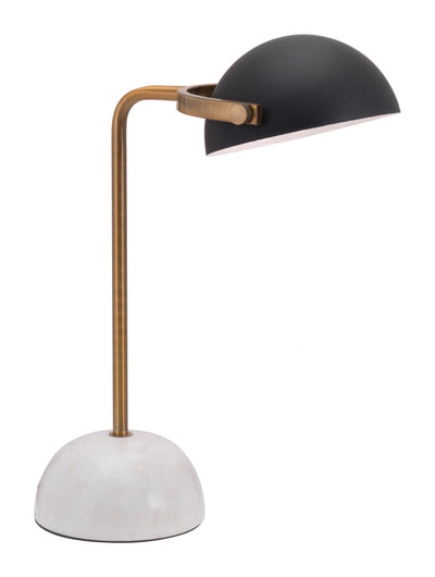 54" White Metal Bedside Table Lamp With Black Bowl Shade 