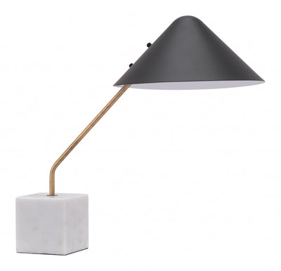 52" White Metal Bedside Table Lamp With Black Cone Shade 