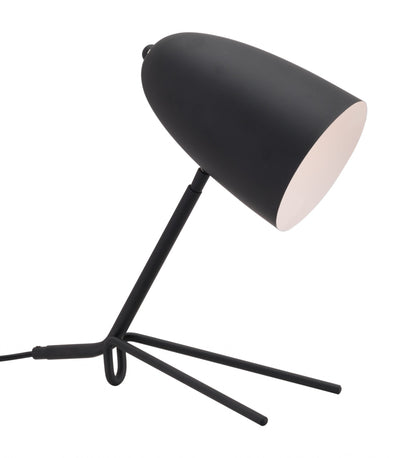 38" Black Metal Bedside Table Lamp With Black Dome Shade 