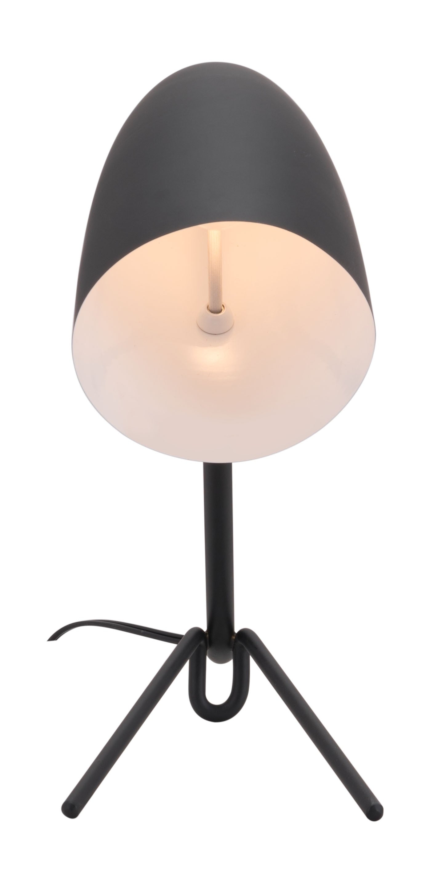 38" Black Metal Bedside Table Lamp With Black Dome Shade