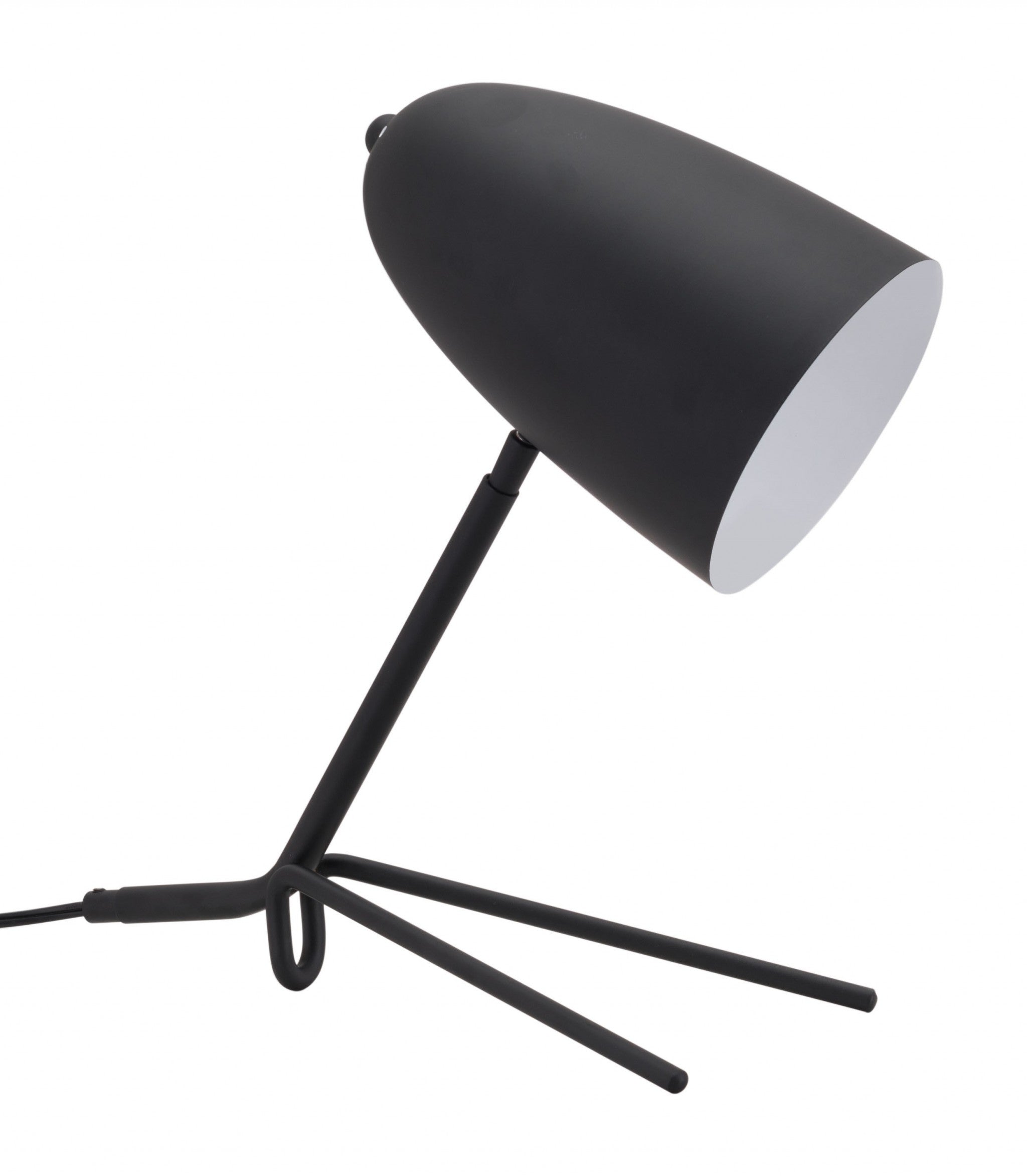 38" Black Metal Bedside Table Lamp With Black Dome Shade