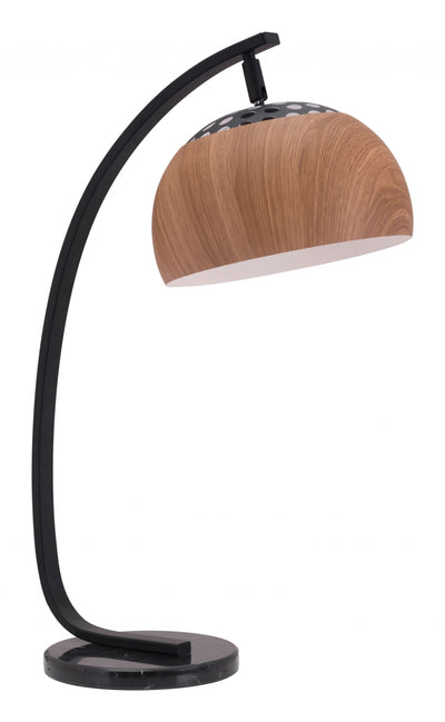 27" Black Metal Bedside Table Lamp With Brown Dome Shade 