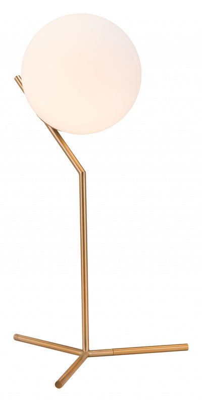 22" Gold Metal Bedside Table Lamp With Off White Globe Shade 