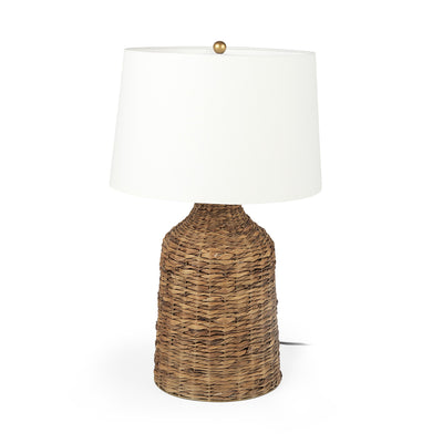 19" Brown Lamp Base LED With White Shade 