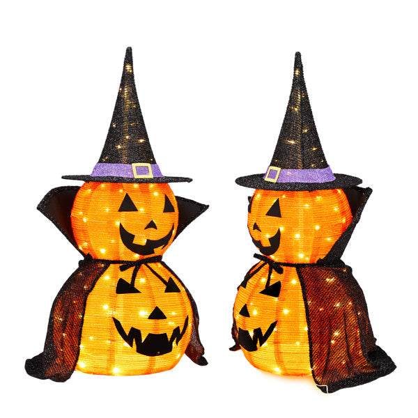 2Packs 3FT Halloween Collapsible Lighted Pumpkin Decoration, 176 LED Pop-Up Pumpkin Lamp With Cape, Plug In Halloween Jack-O-Lantern With Metal Stand For Indoor Outdoor Garden Patio Party Decor 