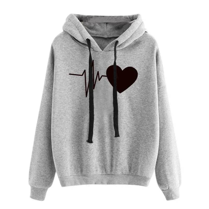 Unisex Heart Print Streetwear Hoodies sweatshirt Pullover Long Sleeve Clothes 