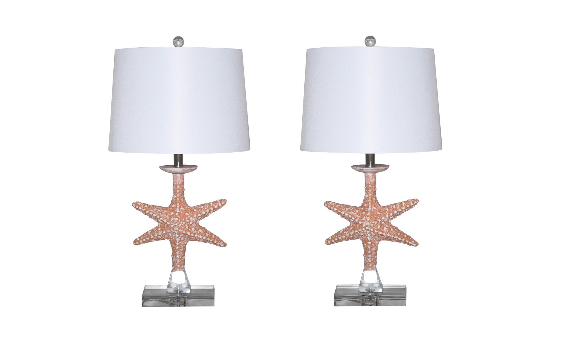 Set of 2 Orange Coastal Starfish Table Lamps