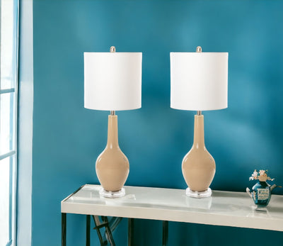 Set of 2 Beige Modern Acrylic Table Lamps 