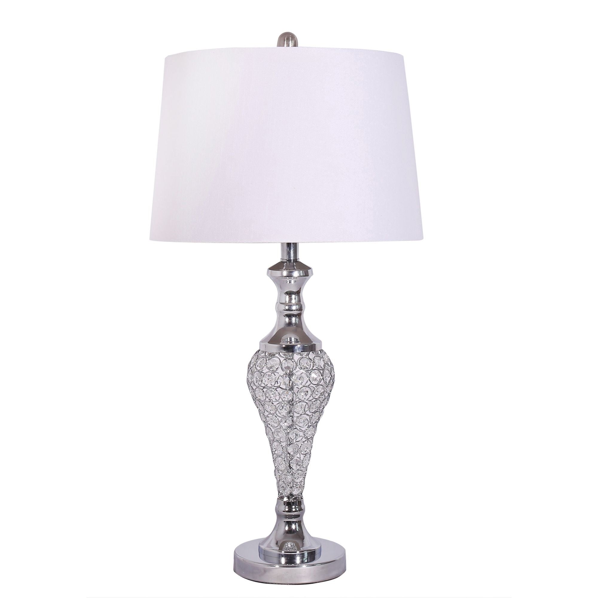 Set of 2 Silver and Faux Crystal Metal Table Lamps