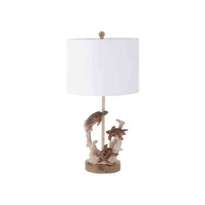 Set of Two 27" Brown Turtle and Coral Table Lamps With White Drum Shade 