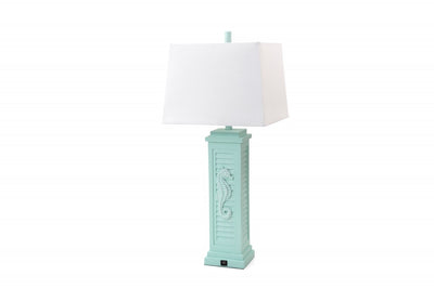 Set of 2 Aqua Seahorse Shutter Base Table Lamps 