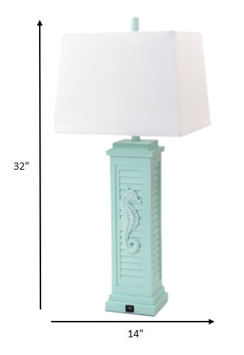 Set of 2 Aqua Seahorse Shutter Base Table Lamps