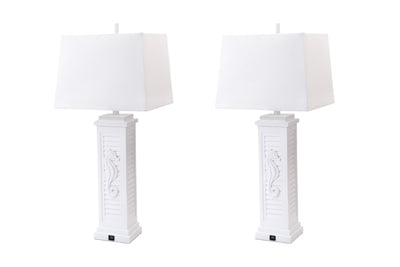 Set of 2 White Seahorse Shutter Base Table Lamps 