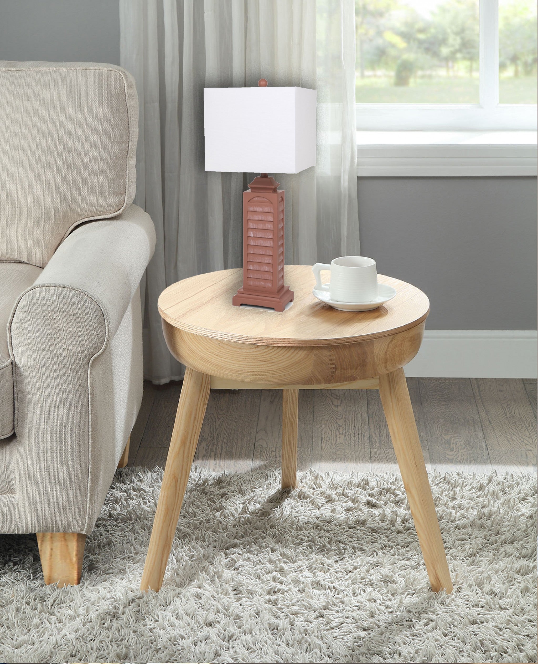 Set of 2 Blush Red Slatted Table Lamps with Square Shade