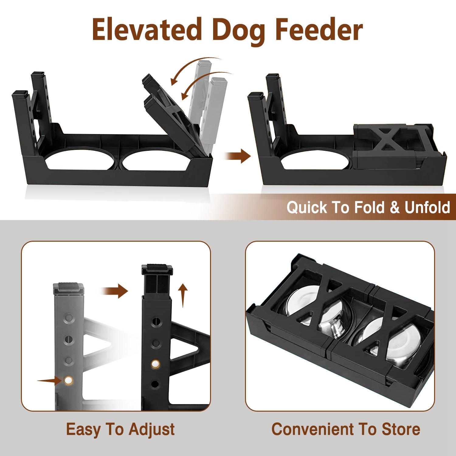 Dog Raised Bowls with 5 Adjustable Heights Stainless Steel Elevated Dog Bowls Foldable Double Bowl Dog Feeder for Small Medium Large Size Dog