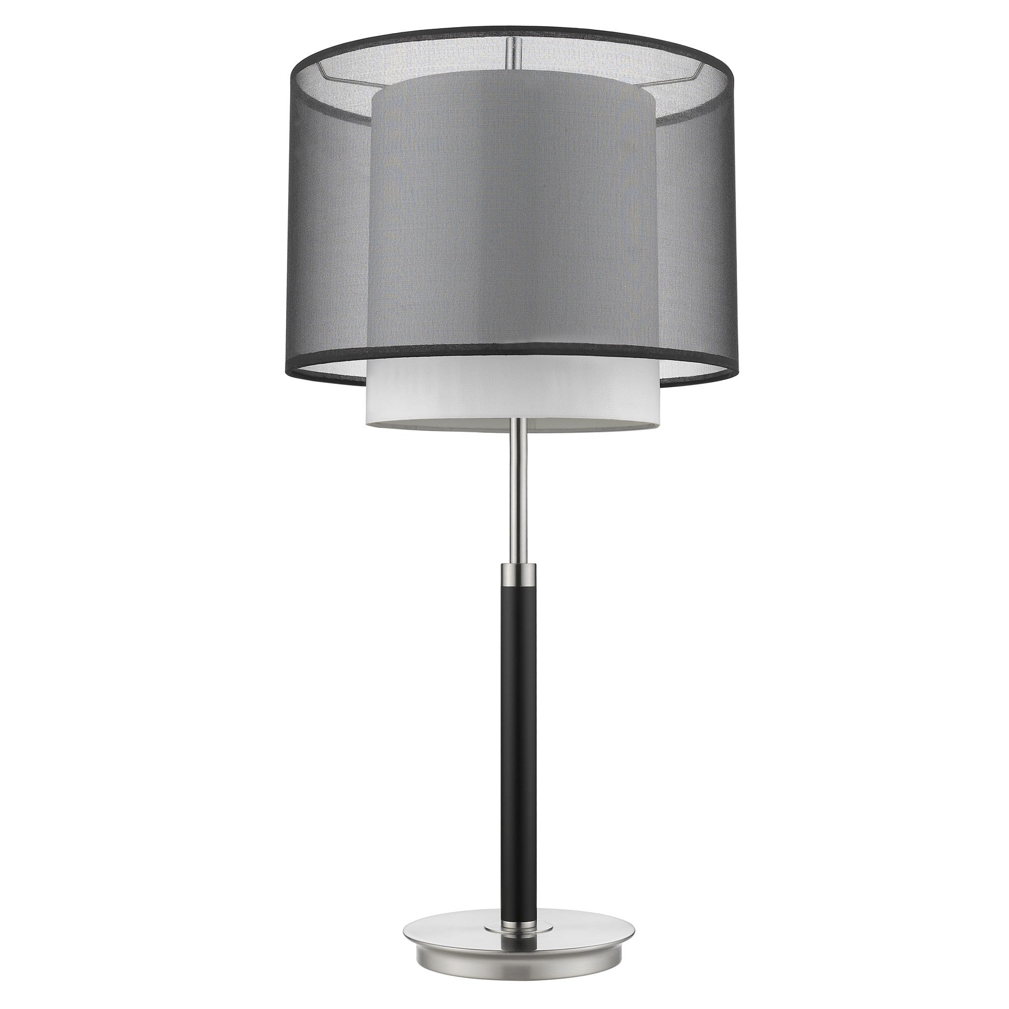 32" Silver Metal Column Table Lamp With Black And White Drum Shade