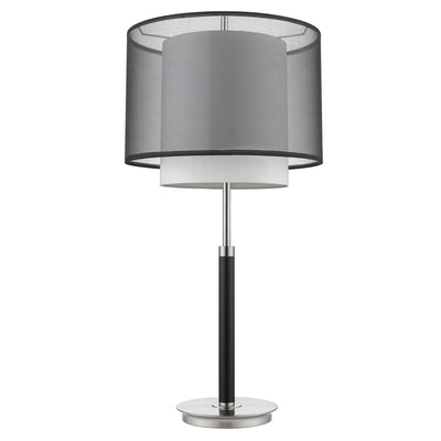32" Silver Metal Column Table Lamp With Black And White Drum Shade 