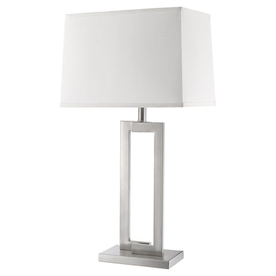30" Silver Metal Table Lamp With White Rectangular Shade 