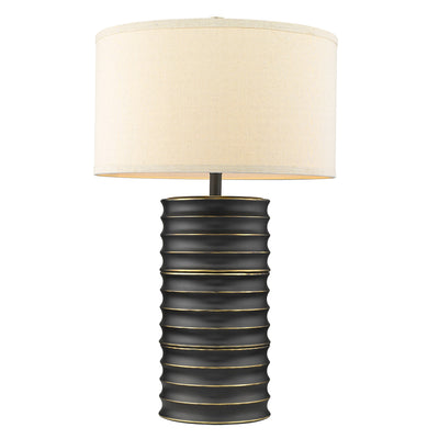 29" Black Ceramic Column Table Lamp With Off White Drum Shade 