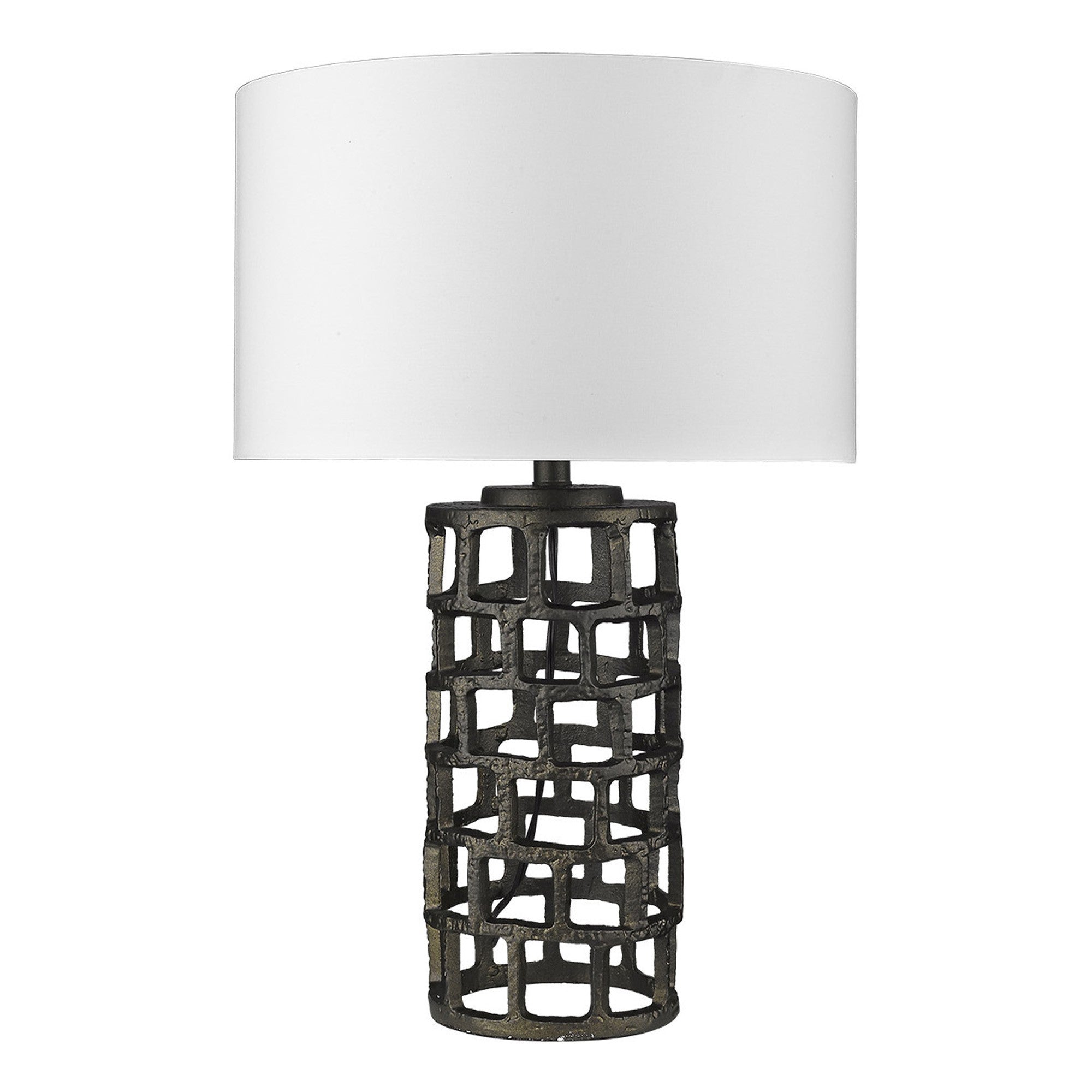 26" Black Metal Column Table Lamp With White Drum Shade 