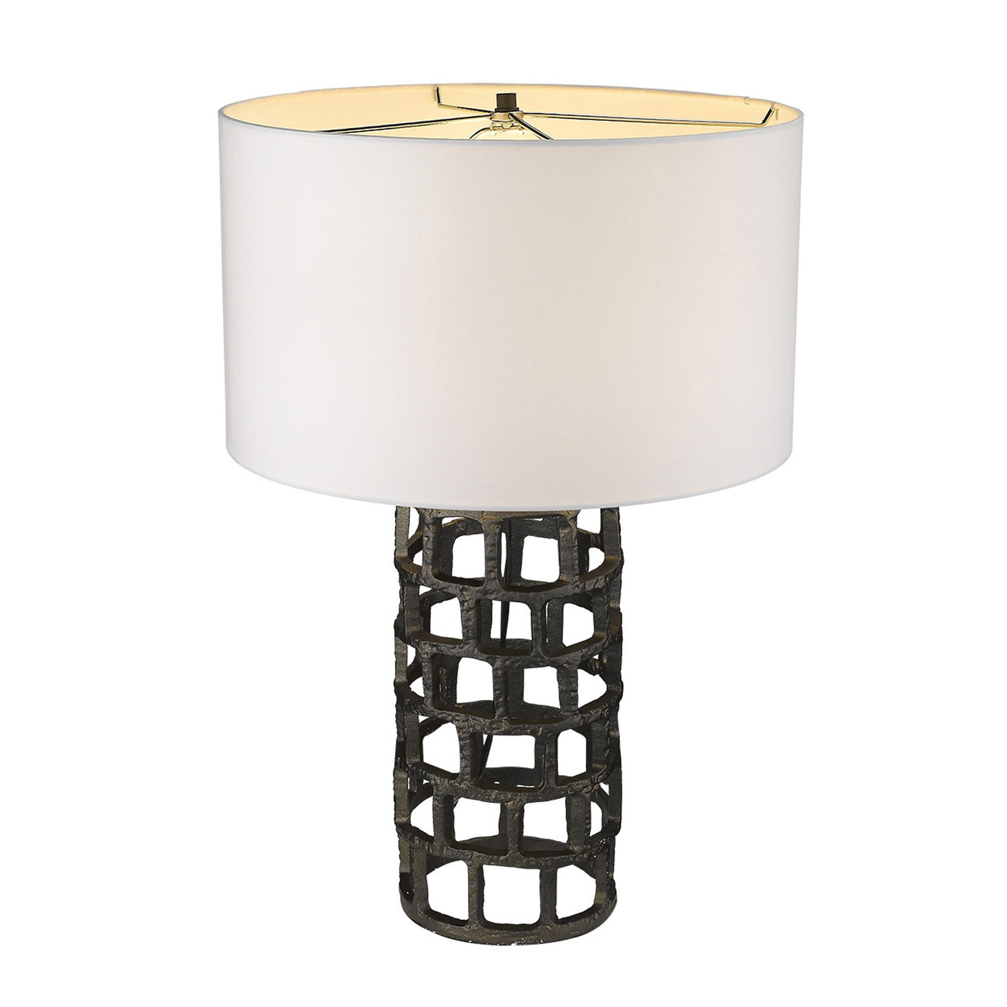 26" Black Metal Column Table Lamp With White Drum Shade