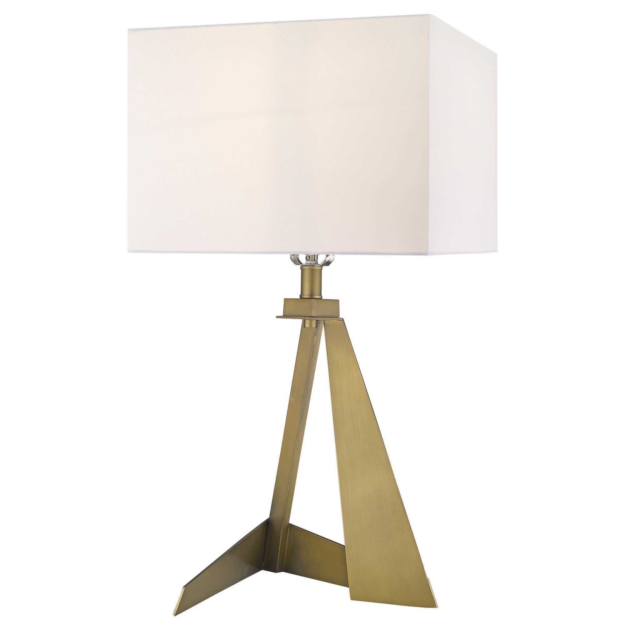 25" Brass Metal Table Lamp With White Rectangular Shade