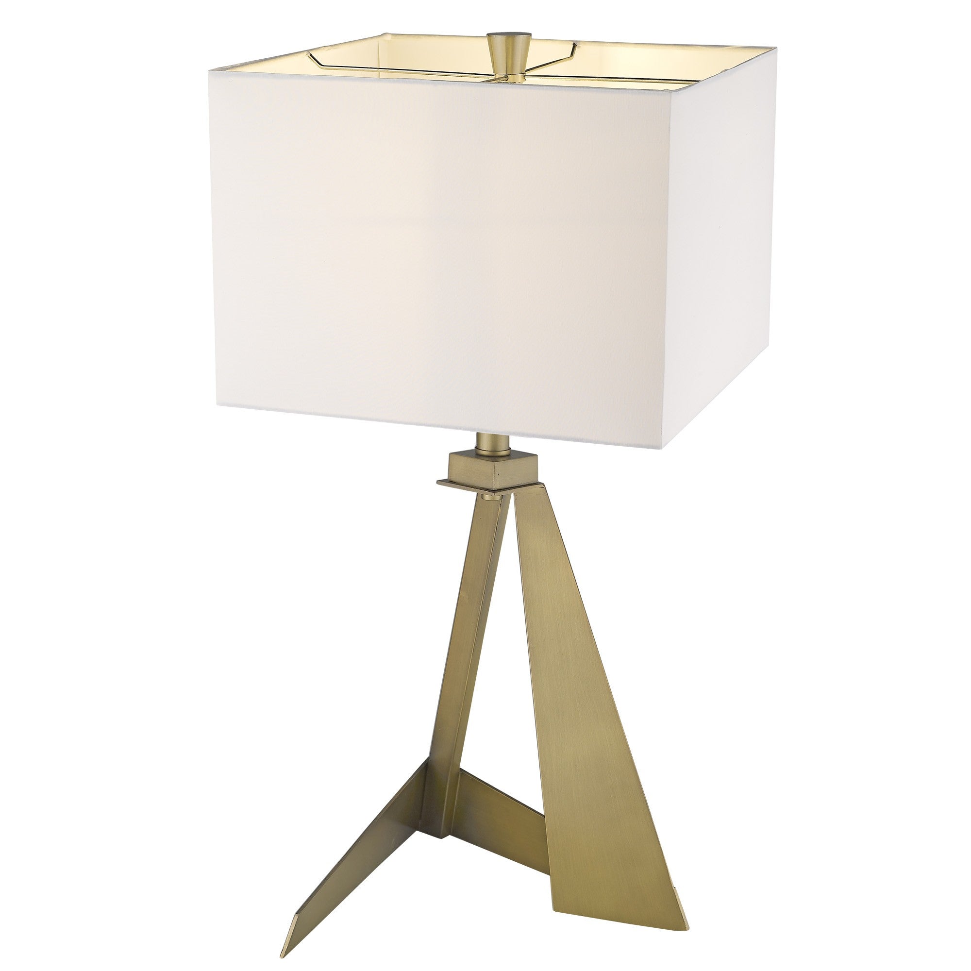 25" Brass Metal Table Lamp With White Rectangular Shade