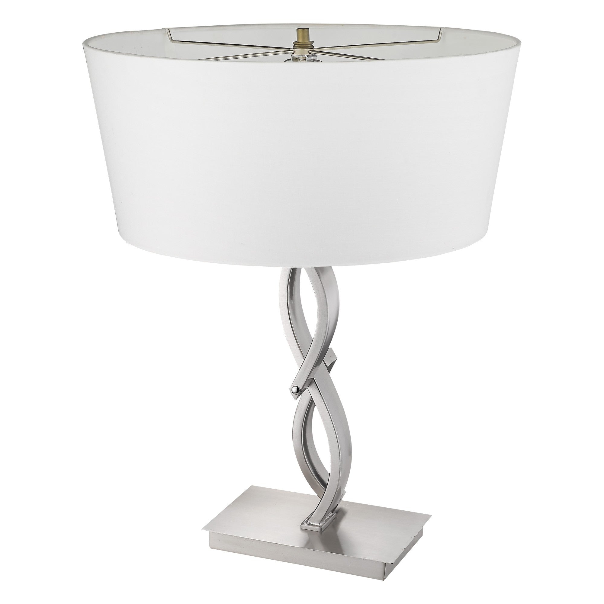 25" Silver Metal Table Lamp With White Empire Shade