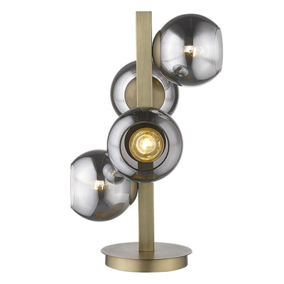 24" Brass Metal Four Light Globe Table Lamp With Black Globe Shade 