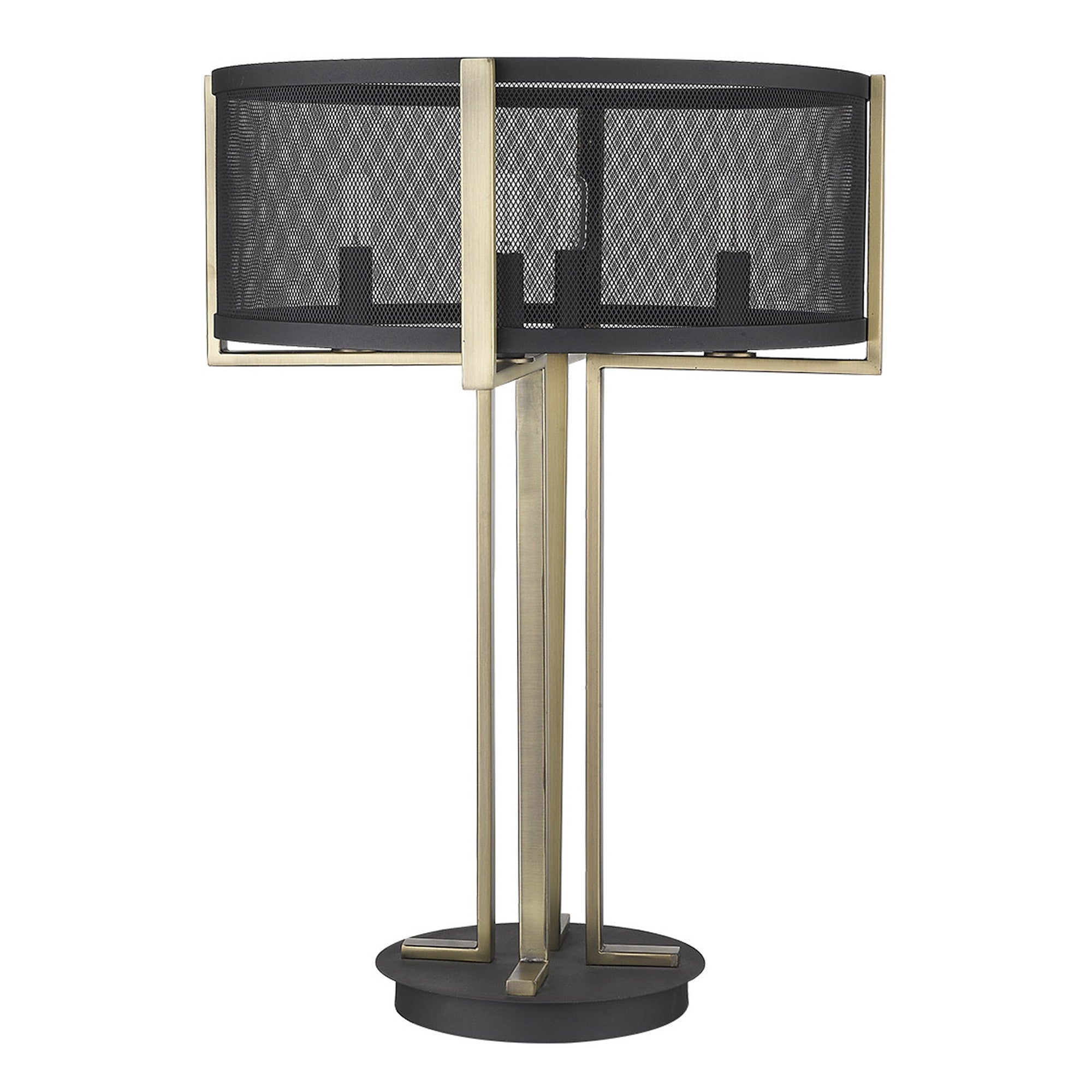 25" Black Metal Four Light Column Table Lamp With Black Drum Shade 