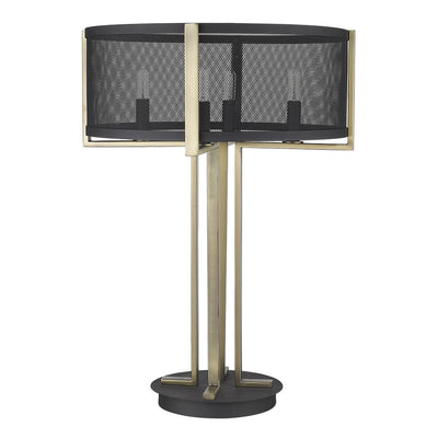 25" Black Metal Four Light Column Table Lamp With Black Drum Shade 