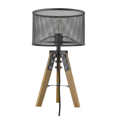 20" Brown Metal Column Table Lamp With Black Drum Shade 